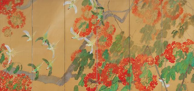 貴石画★花と鳥のデザイン アート作品 強烈な色彩で熱帯の自然美を鮮やかに描き出す 絢爛華麗な新しい