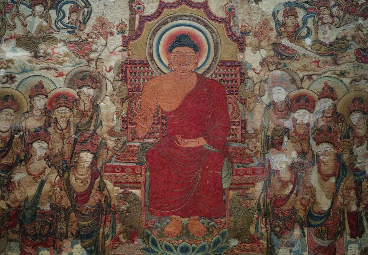 画像: 国宝 刺繡釈迦如来説法図 中国・唐または飛鳥時代・7世紀 奈良国立博物館 (部分) 展示期間:4月19日~5月18日