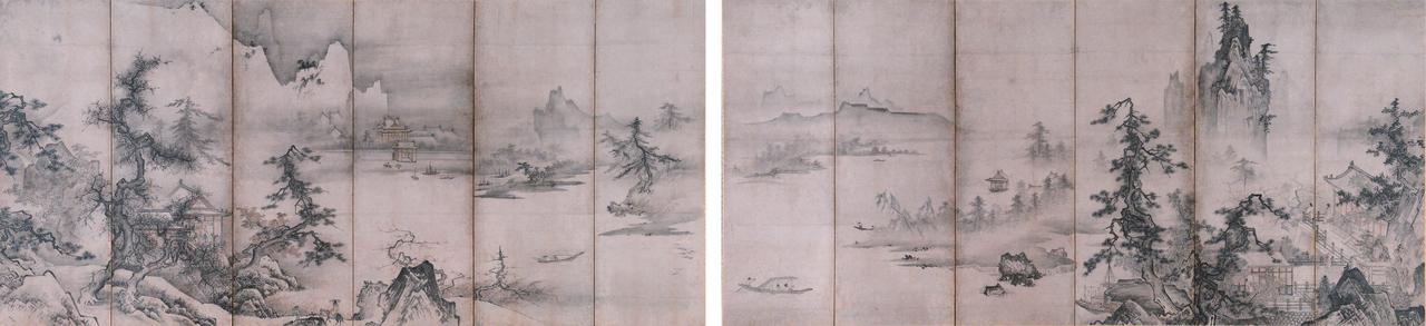 画像: 伝周文《四季山水図屛風》紙本墨画淡彩 六曲一双室町時代（1５世紀）※後期展示