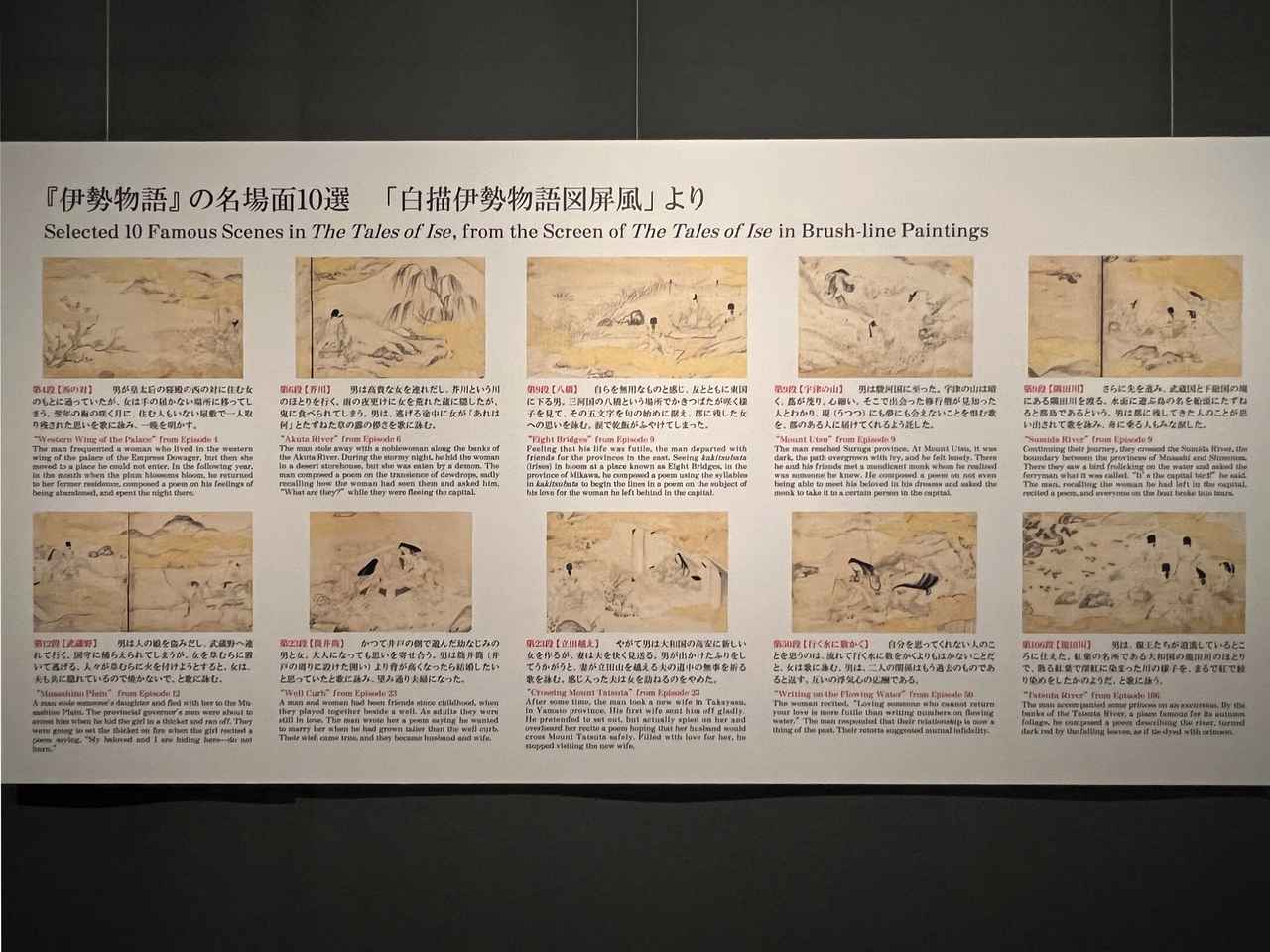 画像: 展示風景：代表的な場面10選のあらすじパネル photo©︎moichisaito