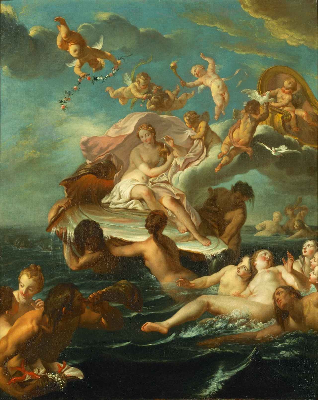 画像: ノエル＝ニコラ・コワペル《ヴィーナスの誕生》1732年頃 油彩・カンヴァス　東京富士美術館蔵