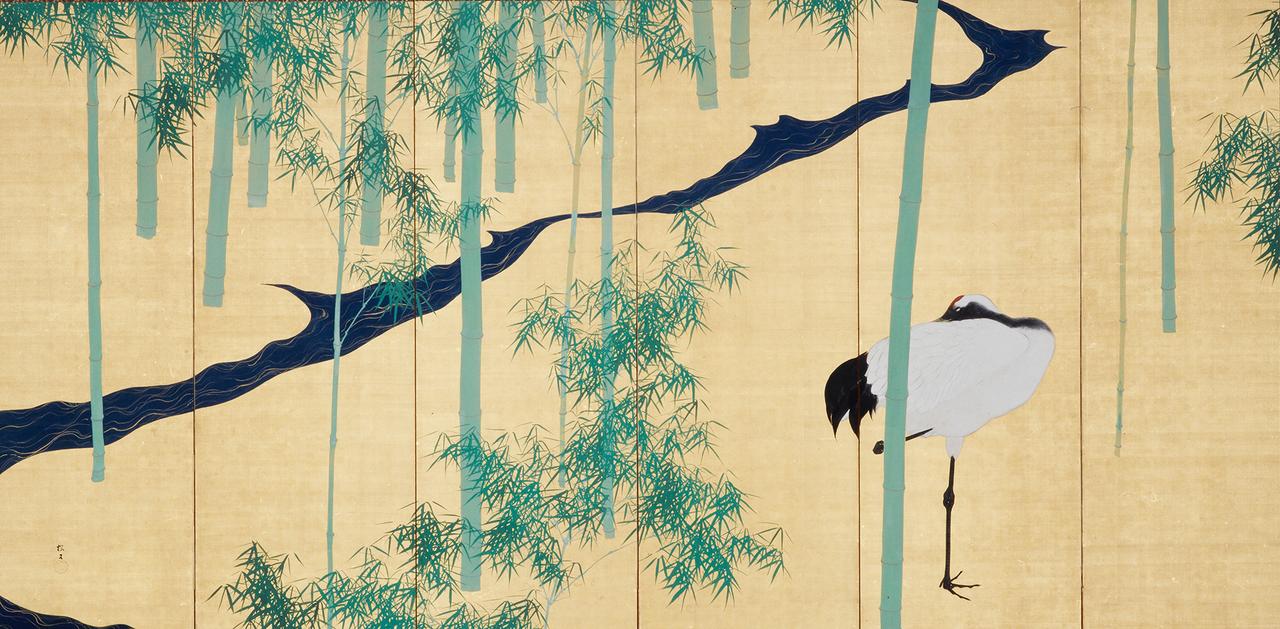 画像: 木島櫻谷《竹林白鶴》左隻　大正12年（1923）泉屋博古館東京【前期展示】