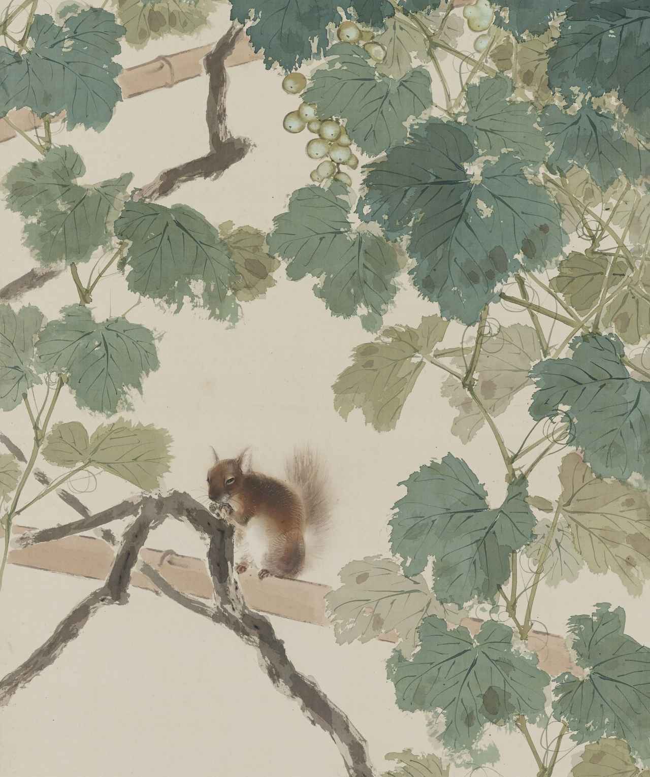 画像: 木島櫻谷《葡萄栗鼠》（部分図）大正時代　泉屋博古館東京