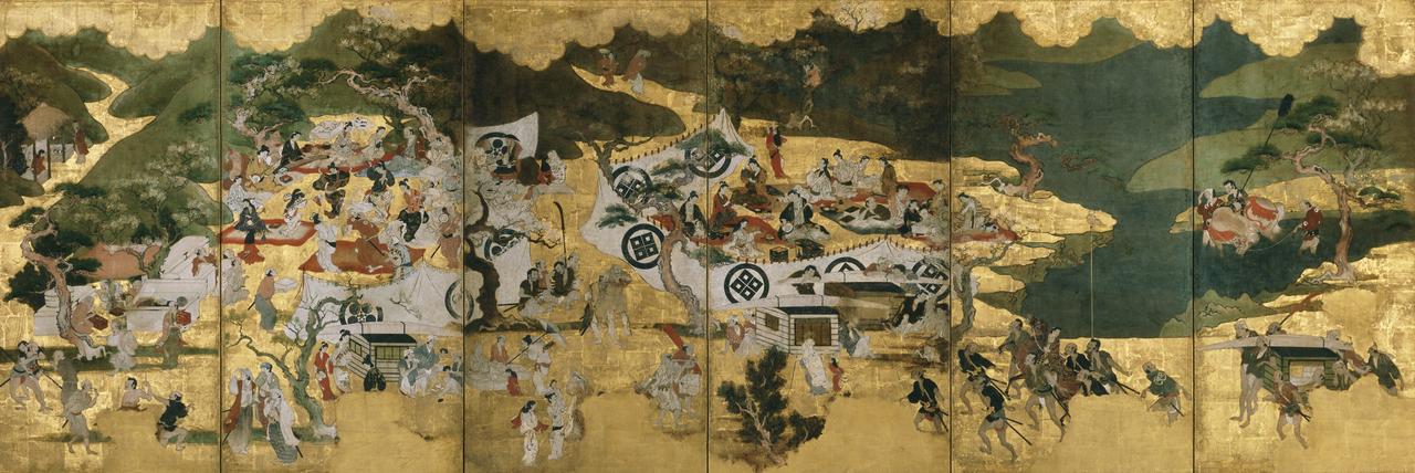画像: 重要文化財『花下遊楽図屏風』六曲一隻　紙本金地著色　江戸時代　相国寺蔵　Ⅱ期