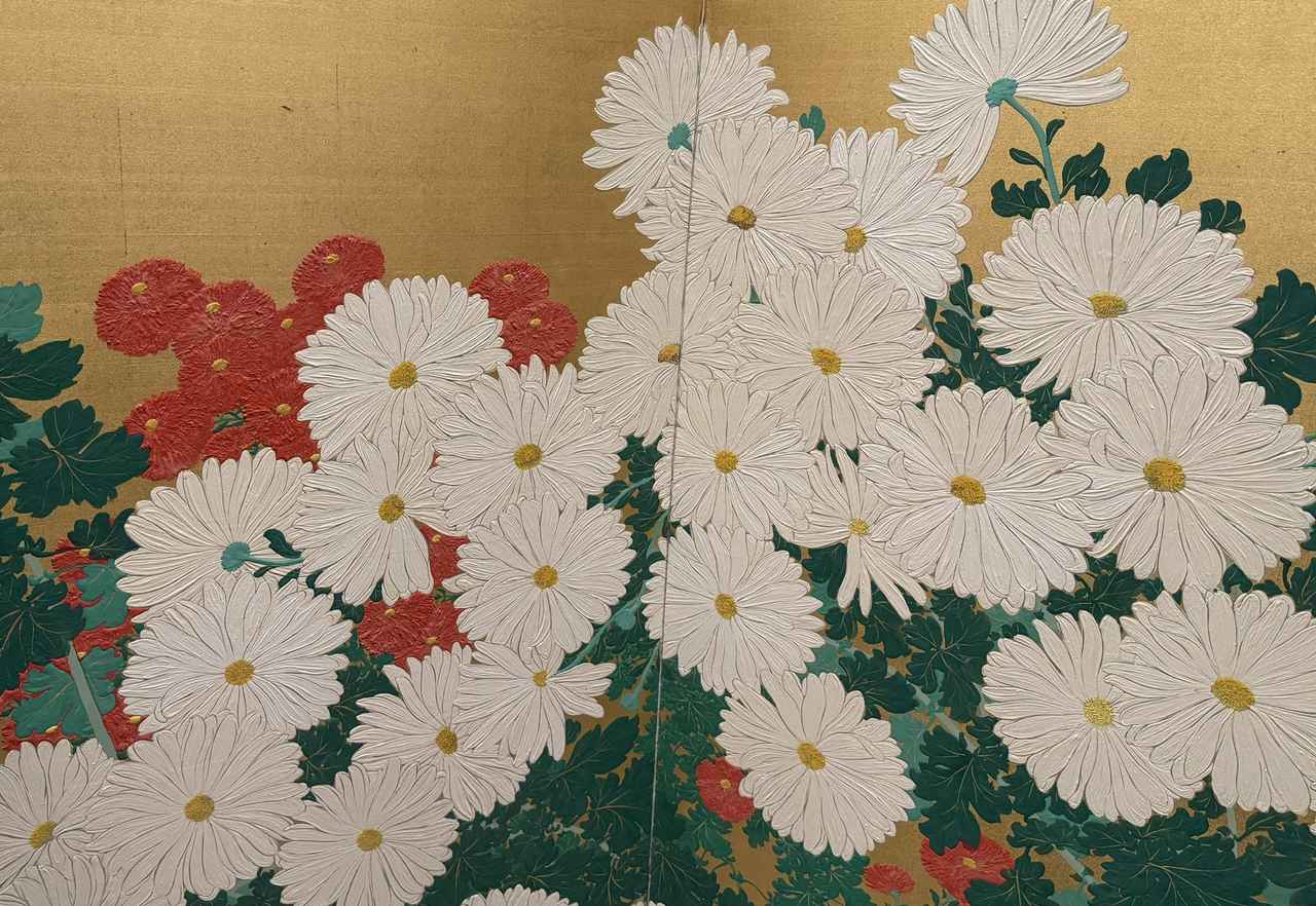 画像: 木島櫻谷《菊花図》（部分図）大正6年（1917）泉屋博古館東京【後期展示】 泉屋博古館東京「ライトアップ木島櫻谷Ⅲ― おうこくの色をさがしに」にて撮影 photo by ©cinefil