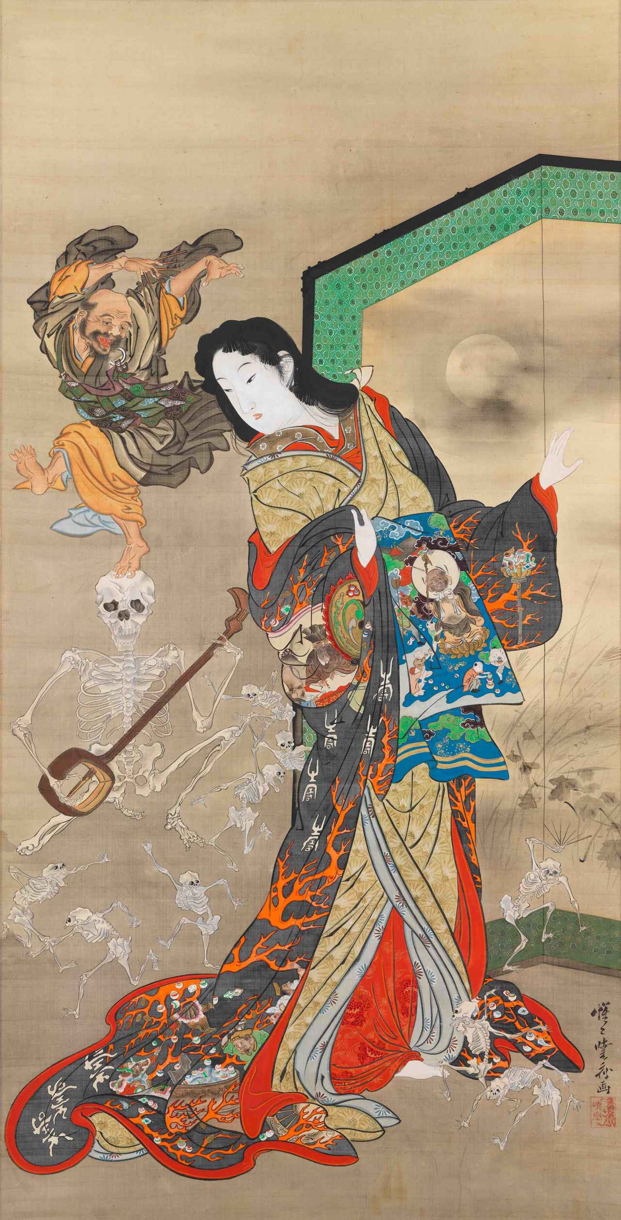 画像: 河鍋暁斎《地獄太夫と一休》 明治4~22年(1871-89) 絹本着彩 イスラエル・ゴールドマン・コレクション Photo:Ken Adlard
