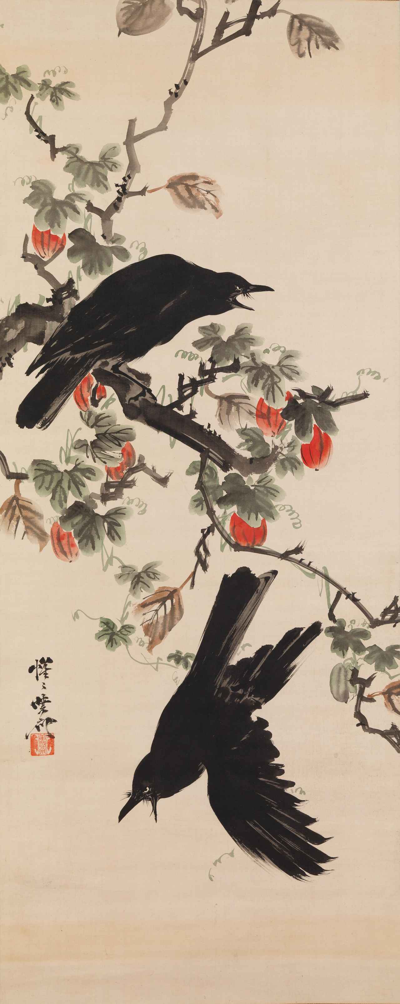 画像: 河鍋暁斎《烏瓜に双鴉図》明治4~22年(1871-89) 絹本着彩 イスラエル・ゴールドマン・コレクション Photo:Ken Adlard