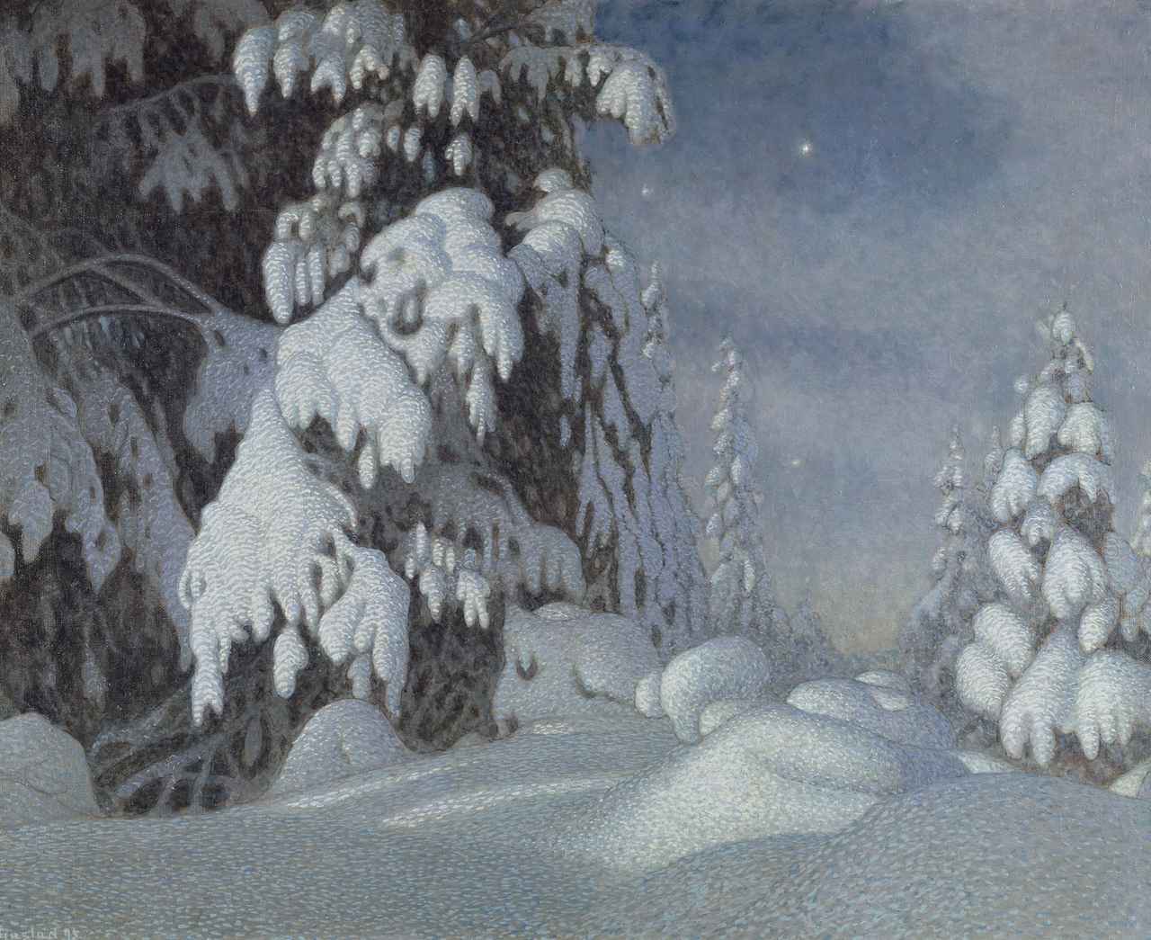画像: グスタヴ・フィエースタード《冬の⽉明かり》1895年 油彩、カンヴァス　スウェーデン国立美術館蔵　Photo: Hans Thorwid / Nationalmuseum