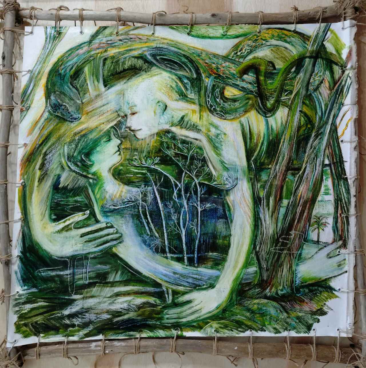 画像: 吉田 茉莉子　YOSHIDA Mariko. コバヤシ画廊　　Gallery Kobayashi Look at me（わたしを見て）油彩、蜜蝋、カンヴァス、流木 123×125cm 2025