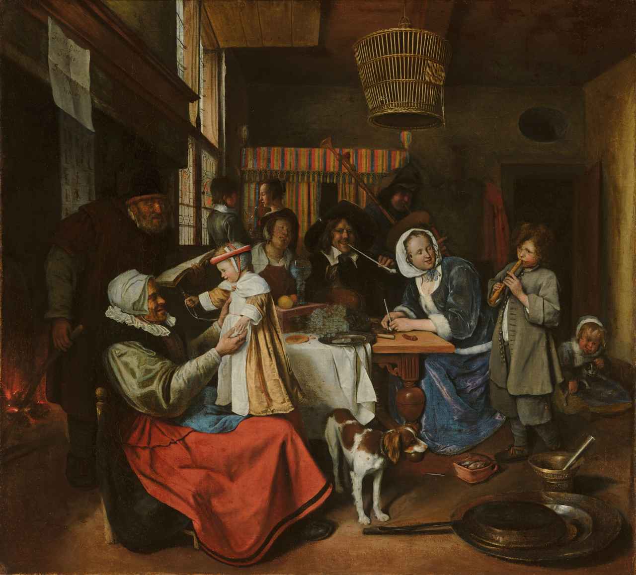 画像: ヤン・ステーン《老いが歌えば若きが笛吹く》1663 – 1665年頃 油彩/カンヴァス 83.8 × 91.9 cm マウリッツハイス美術館　© Mauritshuis, The Hague