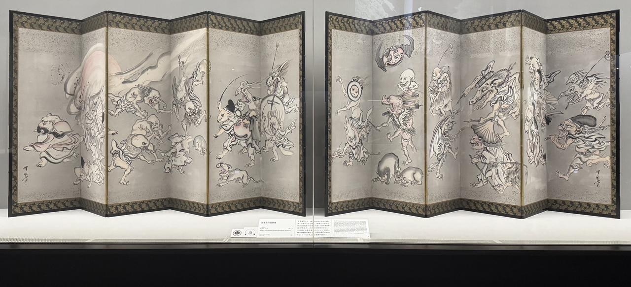 画像: 河鍋暁斎《百鬼夜行図屏風》明治4～22年（1871-89）紙本着彩 　　　　　　　　　　　イスラエル・ゴールドマン・コレクション 　神戸市立博物館　特別展「ゴールドマン コレクション　河鍋暁斎の世界」内覧会にて撮影　photo by © cinefil