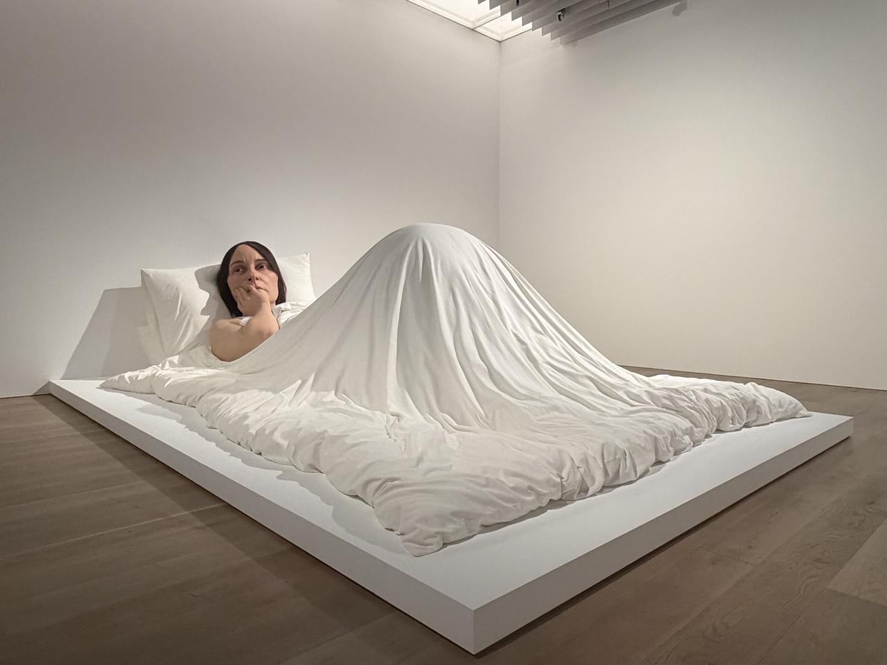 画像: ロン・ミュエク　《イン・ベッド》　2005 年　ミクストメディア　162 × 650 × 395 cm　所蔵：カルティエ現代美術財団 展示風景：「ロン・ミュエク」森美術館（東京）2026 年 photo©︎moichisaito