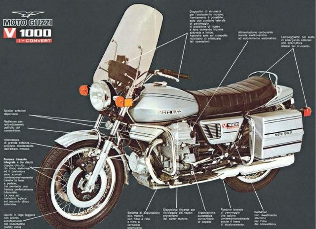 画像: モトグッツィのV1000コンバート。変速機にはトルクコンバーターを採用。1975年から1982年までラインアップされていました。 www.motorcyclespecs.co.za