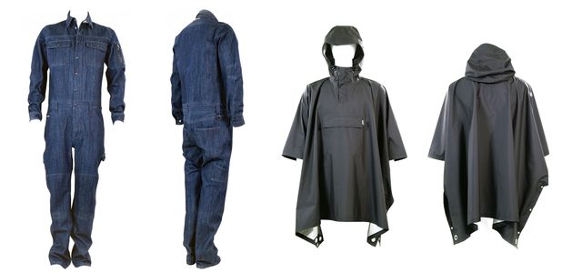 画像: Vol.1のコレクションとなる「SQUADORON DENIM SUITS」と「TATOOINE CAPE」。いずれも防水透湿性の高いゴアテックスが使用されている。TATOOINE CAPEは緊急時に防水タープとしても使用できる