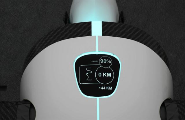 画像: メーターはボディ埋め込みのデジタル式。充電量、速度計、距離計らしき表示のほか、ナビゲーション表示のようなモノも確認できます。 www.tuvie.com