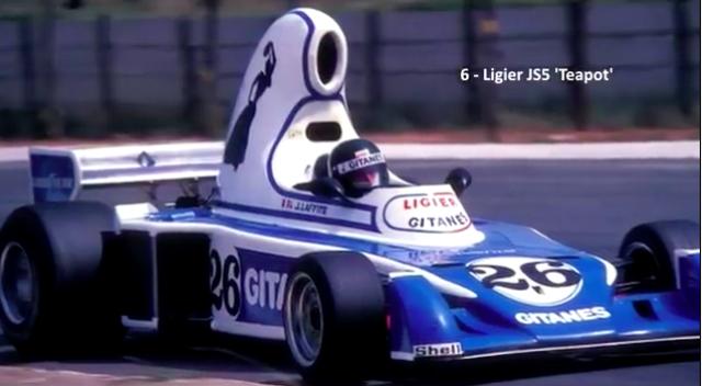 画像: お茶のおぼんの次は、ティーポットです(笑)。1976年のリジェJS5は、ティーポットのような形状の巨大エアボックスが特徴でした。その後、車体の全高がレギュレーションで制限されるようになり、このような大型エアボックスを採用したチームは、デザイン変更を余儀なくされました。 www.youtube.com