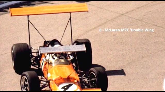 画像: 1970年のマクラーレンM7C"ダブル・ウィング"は、フロントウィングをフロントサスペンションで支持する方式を採用していました。このデザインは多くのコンストラクターにコピーされましたが、やがてFIAの判断から禁止されることになります。 www.youtube.com