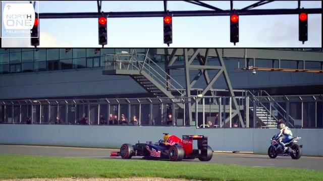 画像: グリッドに着くレッドブルF1と、BMWスーパーバイク・・・スタートの時を待ちます・・・。 www.youtube.com