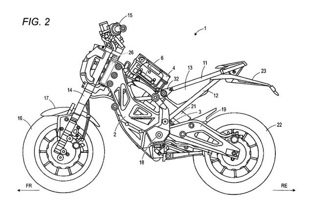 画像: 特許出願書類に掲載された図。車格はホンダグロムやカワサキZ125PROと同等と予想されます。 www.cycleworld.com