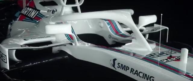 画像: 2018年型のウィリアムズの新車、FW41のヘイロー。脱落したタイヤなどの「大物」はヘイローでは防げるでしょうが、ボルトなどの「小物」パーツのデブリはヘイローの防御をすり抜ける可能性があります。 www.youtube.com
