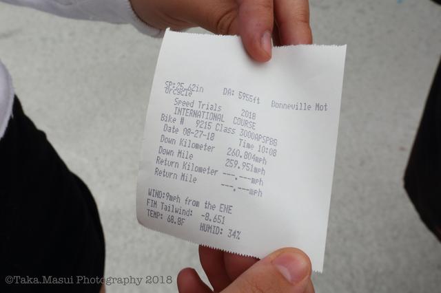 画像: プリントアウトされた小磯さんの記録・・・259.951mphの印字に注目してください! ©︎増井貴光