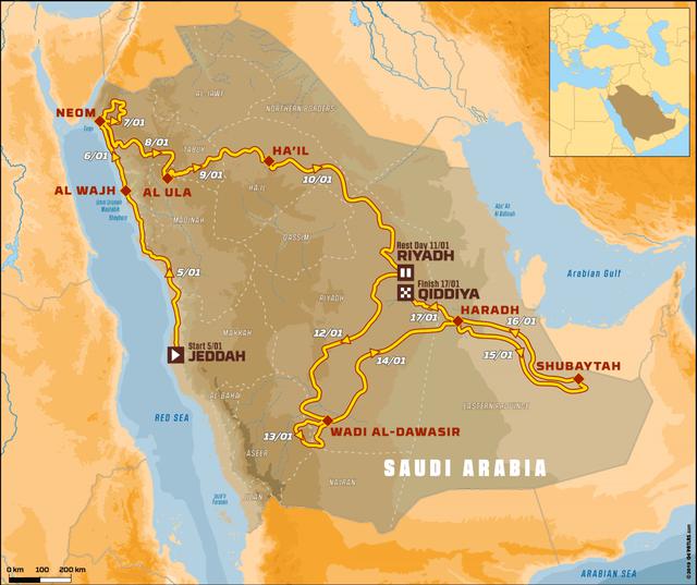画像: 2020年ダカールラリーのコース図です。 www.dakar.com