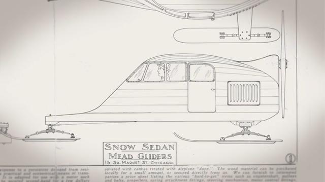 画像: こちらは1930年代半ばにミード社が新製品として販売した、スノー・セダンの図です。シボレーやフォードA型のエンジンを搭載することが可能でした。この製品も、"ブループリント"販売から用意されていました。 www.youtube.com