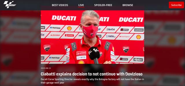 画像: MotoGP公式サイトにアップロードされた、P.チャバッティのインタビュー。公式サイトのアカウントを所持している方は、閲覧が可能です。 www.motogp.com