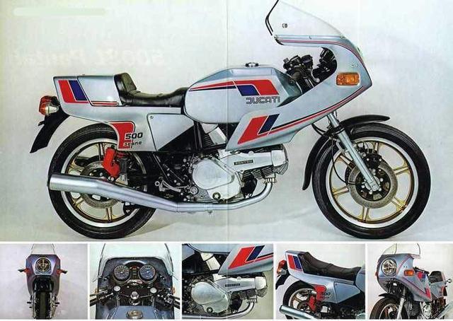 画像: 1980年のドゥカティパンタ500SLのカタログ。べべルギア式OHCだった旧型に代わる新機軸として、F.タリオーニ技師は軽量コンパクトなコグドベルト駆動OHCの、デスモドロミックVツインエンジンを開発。この基本設計は長年にわたり、後継機種に受け継がれることになりました。 www.pinterest.jp