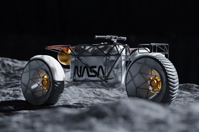 画像: NASAモーターサイクルの懸架装置は、前後ともに片持ちタイプ。フレームは鋼管トラスタイプです。 www.behance.net
