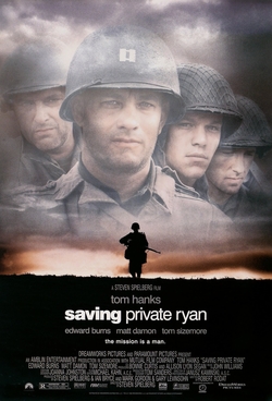 画像: 1998年のスティーヴン・スピルバーグ監督作品、「Saving Private Ryan」（邦題：プライベート・ライアン）のポスター。 en.wikipedia.org