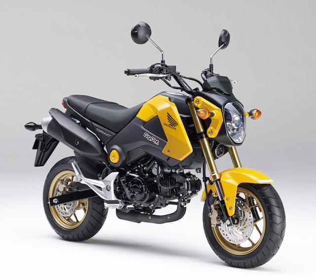 画像: H033 HONDA GROM ■価格:33万4800円 遊び心をあふれるスタイルが特徴の新世代4ミニ。スチール製バックボーンフレームにウェイブ125系のエンジンを搭載。ホンダの125ccモデルでは初の倒立フォークも採用。