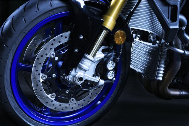 画像: MT-10 SPにはYZF-R1Mに採用されるオーリンズ製電子制御サスペンション「ERS」(エレクトリックレーシングサスペンション)を装備する。さすが上級モデル。
