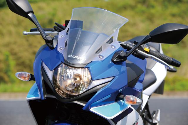 画像: GSX-Rシリーズを想わせるデザインのヘッドライト。ポジションランプには面発光LEDを使用して個性的デザインを実現した。