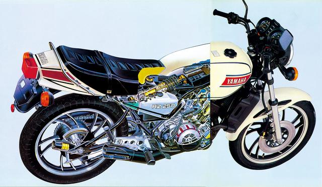 画像: RZ250のリアサスペンションには、モトクロッサーのYZシリーズで先行して採用されていたが、ロードスポーツモデルとしては初のカンチレバータイプのモノクロスサスペンションだ。