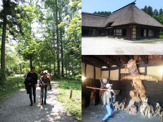画像: 茅葺き屋根の古い建物を見ながら カッパ探ししたり(笑) もう1泊するという余裕があるので、みんな暑くても元気いっぱい!