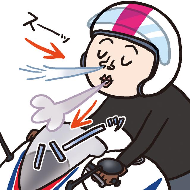 画像: ブレスコントロールは両肩を大きく上げながらガチガチに上半身を硬くして、次にゆっくりと息を吐きながら脱力。5分5㎞に1回を目安に、これを実行してみよう。(イラスト:寺崎 愛)