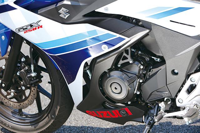 画像: GSR250用をベースに開発された水冷並列ツインエンジンは、低中速トルクを重点的に向上。発進時の加速感、中回転域での力強さを味わえる。