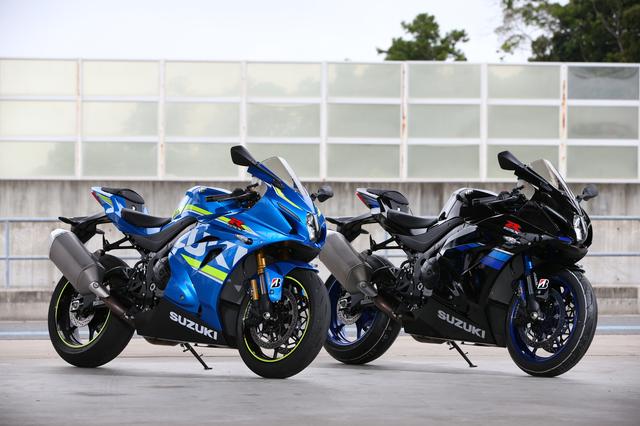 画像: SUZUKI GSX-R1000R ABS 価格:204万1200円 最高出力:197PS/13200rpm 最大トルク:11.9㎏-m/10800rpm 左)トリトンブルーメタリック 右)グラススパークルブラック