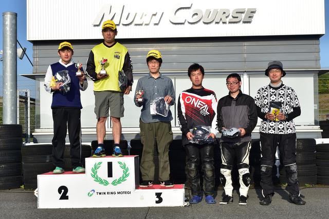 画像: NO級表彰台 1位・岡田選手、2位・秋山選手、3位・君嶋選手、4位・木下選手、5位・山戸選手、6位・蔵島選手