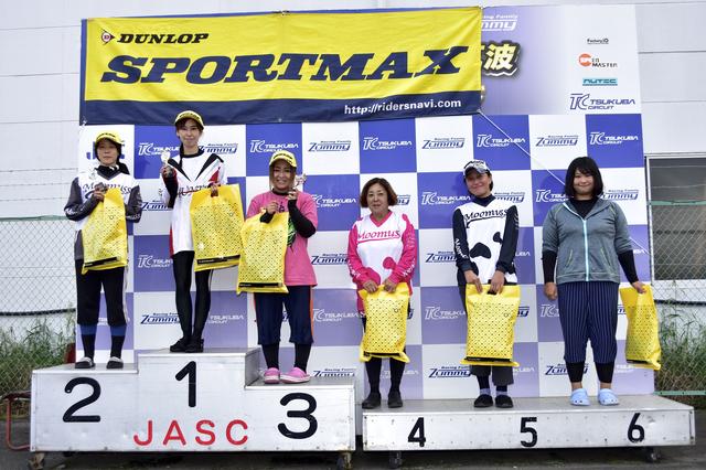 画像: 1位・岡野月子、2位・土橋朋子、3位・山田 翼、4位・加瀬京見、5位・田口祐美子、6位・石渡愛美