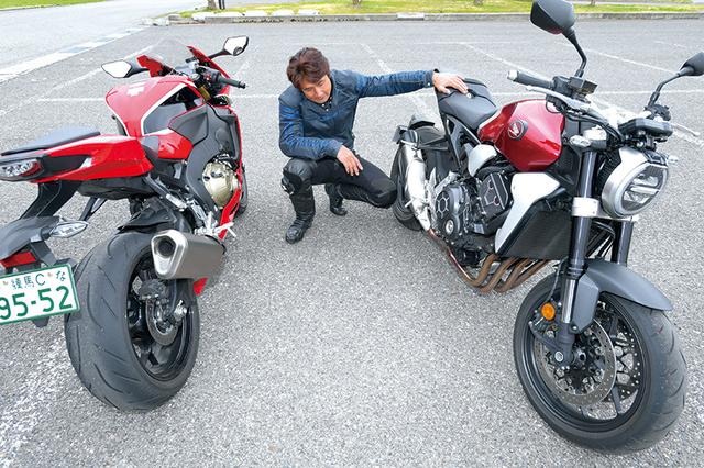 画像: 右:CB1000R 最高出力:145PS/10500rpm 最大トルク:10.6㎏-m/8250rpm 税込価格:163万6200円 左:CBR1000RR 最高出力:192PS/13000rpm 最大トルク:11.6㎏-m/11000rpm 税込価格:207万9000円(グランプリレッド)