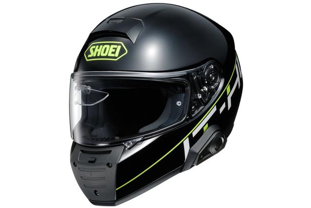 画像: 「バイク用スマートヘルメット IT-HL(仮称)」。外装にさりげなくスイッチボックスが付き、シールド内にはイメージ表示に必要なのであろうパーツが付いています