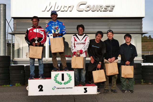 画像: 左から2位・大越研二選手(A級)、1位・辻家治彦選手(A級)、3位・小崎弘敬選手(A級)、4位・地下和宏選手(C1級)、5位・新井隆光選手(B級)、6位・井川洋一選手(C1級)