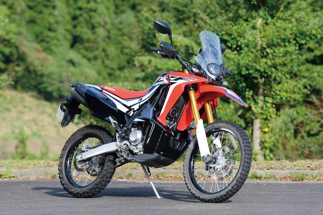 画像: HONDA CRF250RALLY〈ABS〉 ダカールラリーなどで活躍するCRF450ラリーのイメージを、CRF250Lをベースの車体に盛り込んだ250ccアドベンチャーモデル。オーバルタイプのスチール製ツインチューブのフレームに、43mm径倒立フォークとロングストローク化した専用セッティングのプロリンクサスペンションの足まわりを組み合わせている。燃料タンクは、10リットルの容量を確保している。