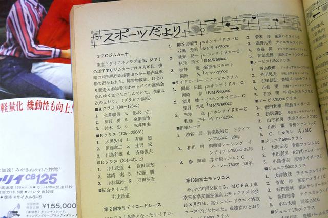 画像: 各地のローカルレース、モトクロスなどのリザルトを紹介する「スポーツだより」コーナーにもリザルトが掲載されていた。