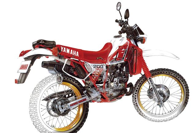 画像: 1984 DT200R/37F DT200Rの革新的なメカニズムを紹介するために販売促進用に描かれた透視図。