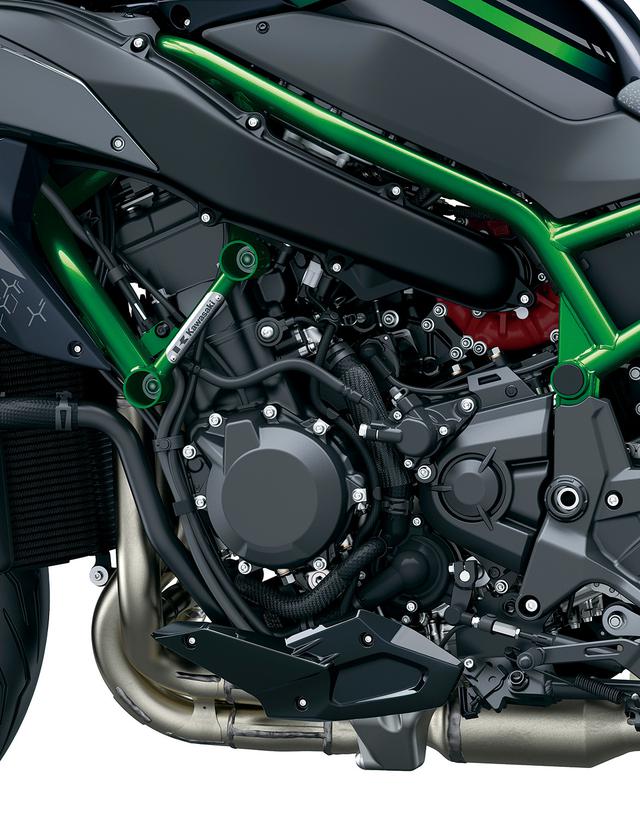 画像: H2 SX用をベースにパワー特性やセッティングを見直したエンジン。パワーは200PSだが、低中域のトルクは大きく増強されている。