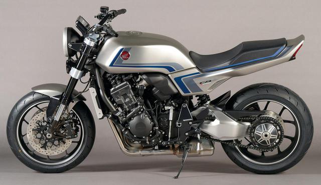 画像: バイクの上半分を見ると往年のCB750Fのようだが、下半分だけを見るとまさに最新のスポーツバイク。時代を超えたミックスが面白い。