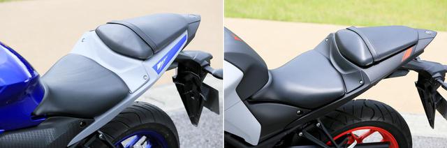 画像: 左がYZF-R25。右がMT-25。どちらもリアシート周りの形状は共通です。